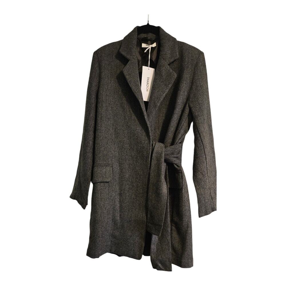 Thakoon NWT Womens XS Black Grey Herringbone Wrap Tie Jacket Long Sleeve ITALY